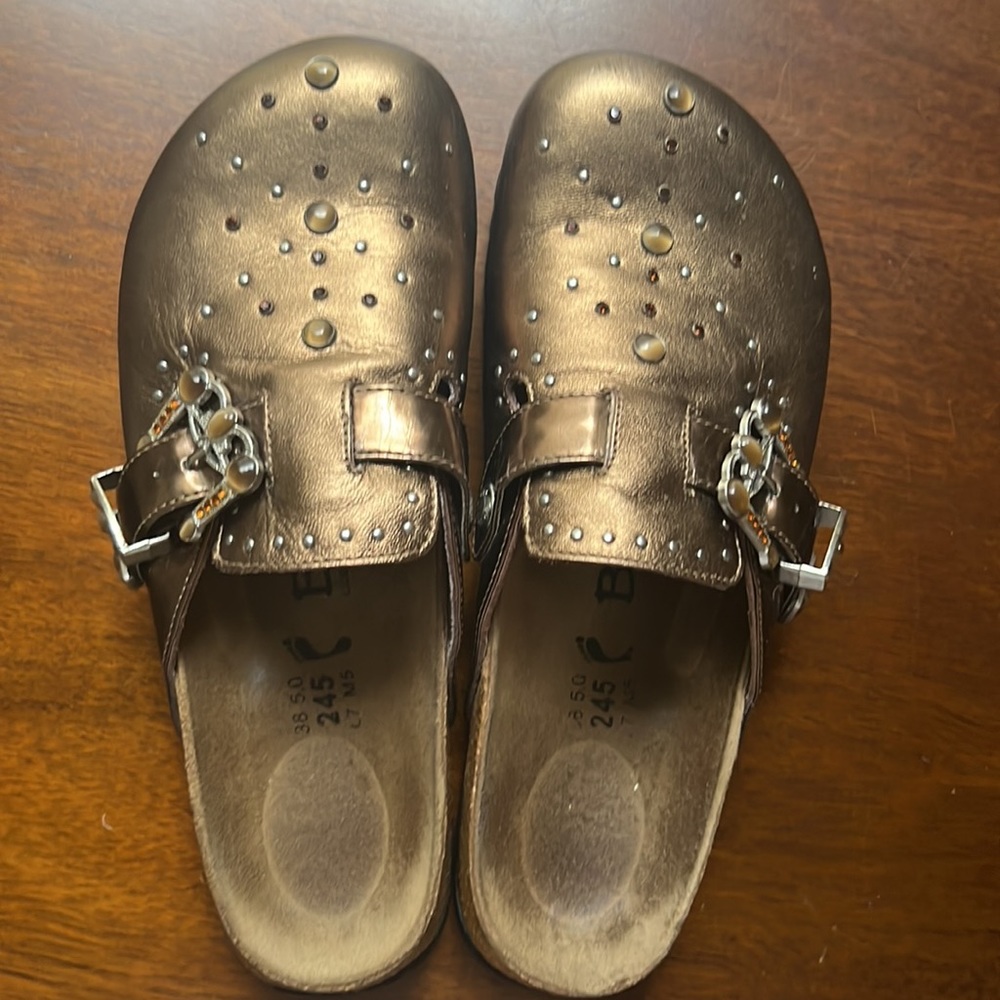 Betula Birkenstock Bronze Gold Metallic 245 Slip-On Bling leather shoes mules 8M